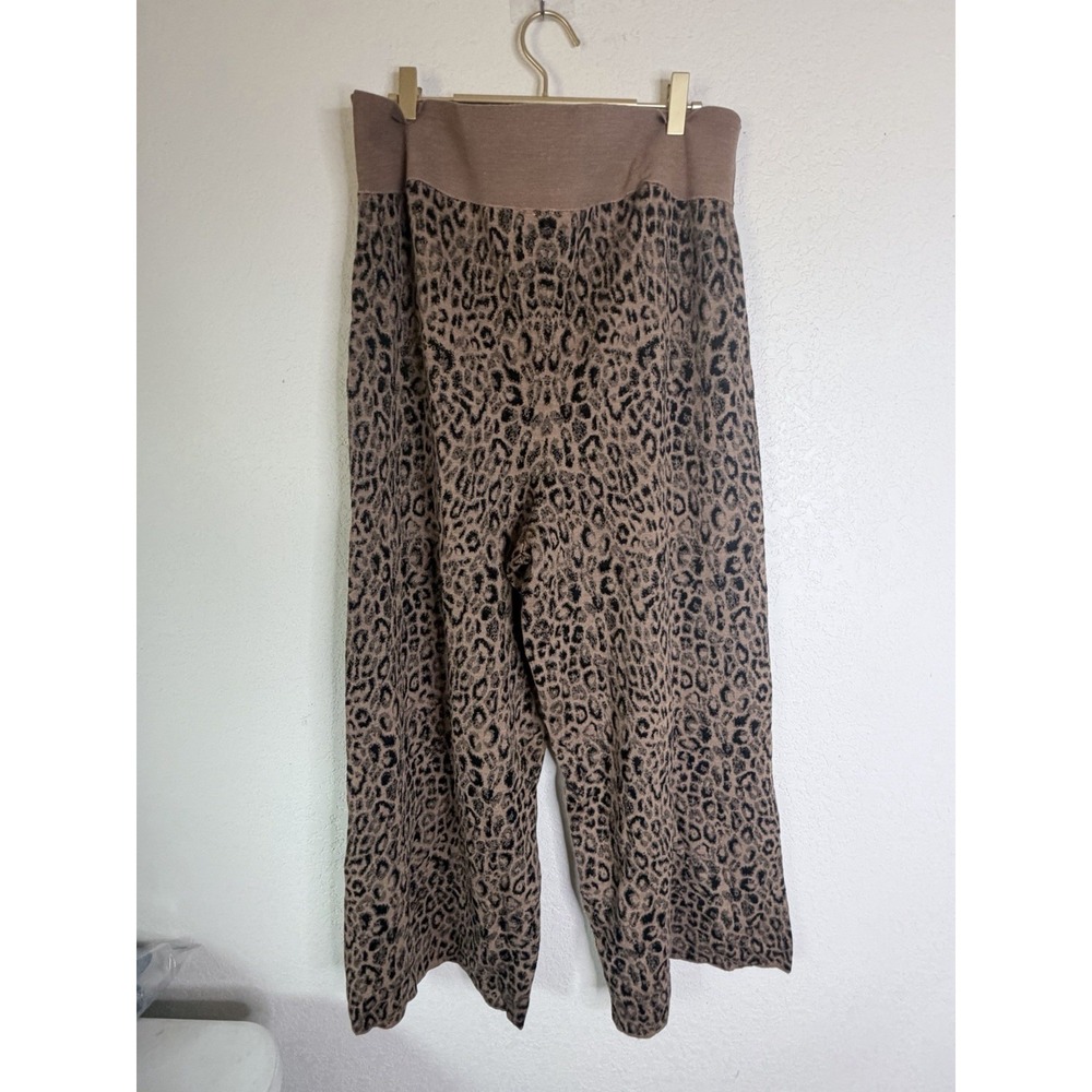 Anthropologie Moth Leopard Print Knit Wide Leg Pants Women XL Tie Waist Brown - Picture 2 of 11